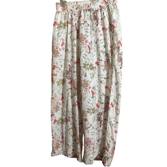 Sigrid Olsen Pants - Sigrid Olsen Women Floral Wide Leg Elastic Waist Crop Pants White Pink Small